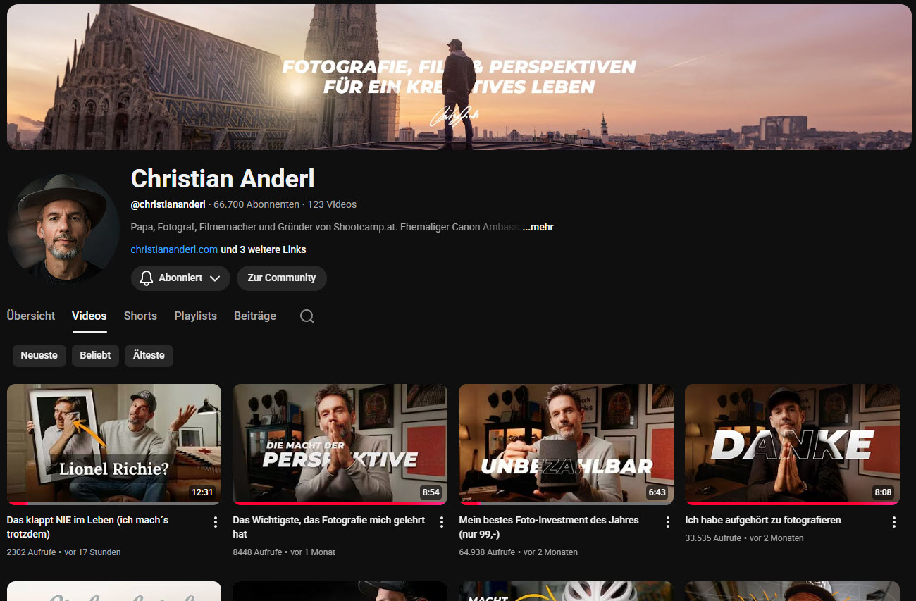 Screenshot vom Webauftritt von Christian Anderl auf YouTube – offlinepleasure.at